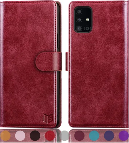 Vista 8 de SUANPOT Funda tipo cartera de cuero para Samsung Galaxy A71 5G (versión 4G) con tarjetero de crédito RFID con tapa para Samsung A71, funda para Negro