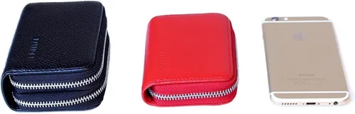 Vista 5 de Women's Leather RFID Zipper Card Wallet Small Purse with Id Window