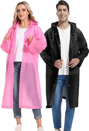 Vista 125 de 2 abrigos de lluvia de Borogo para adultos, chaquetas de lluvia reutilizables para hombres y mujeres