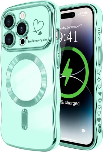 Vista 28 de LCHULLE - Funda magnética para iPhone 13 para mujeres y niñas, con forma ondulada, color azul bebé [Compatible with MagSafe] Cute Curly Wave, Love