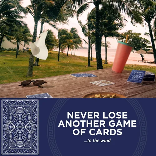 Vista 2 de Baraja pesada de cartas ideal para exteriores Naipes impermeables resistentes al viento Cartas de póquer protegidas de plástico grueso