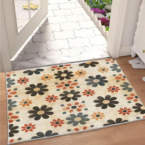 Vista 35 de Alfombra retro con flores, alfombra vintage de 2 x 3 pies, lavable antideslizante, para interiores, para entrada, entrada, cocina, mesita de noche