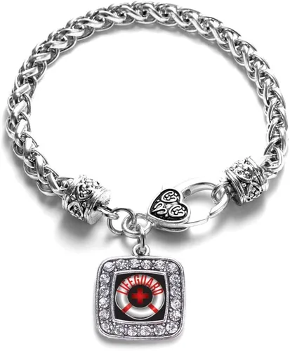 Vista 209 de Pulsera de dijes cuadrados de plata con joyería de circonita cúbica