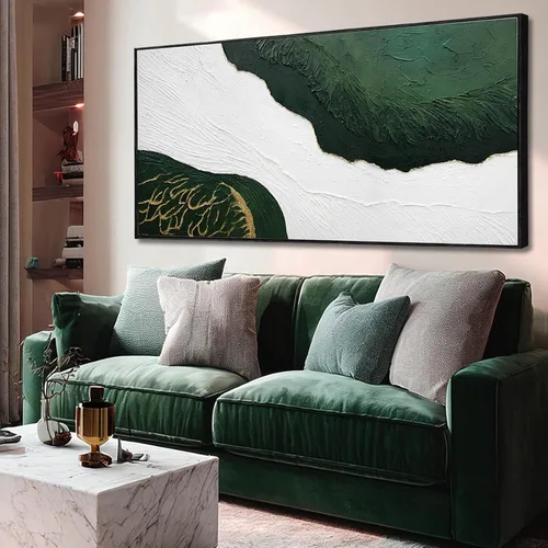 Vista 9 de Arte de pared blanco texturizado, arte abstracto gris, imágenes modernas enmarcadas grandes, pintura al óleo de paisaje ondulado, 24 x 48 pulgadas