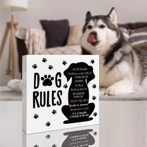Vista 4 de Divertida decoración de escritorio para amantes de los perros, reglas de perro, decoración de perro para la oficina en casa, decoración de A1