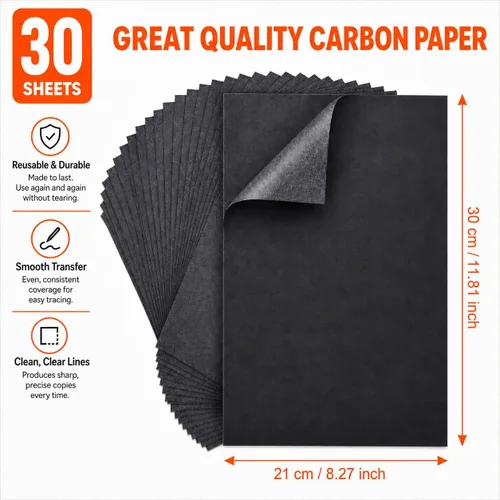 Vista 2 de psler - Papel de carbón para rastrear papel de transferencia de grafito, 30 piezas, papel de grafito negro para trazar patrones de dibujo