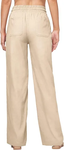 Vista 3 de Willit Pantalones de lino para mujer, pantalones palazzo de pierna ancha Khaki - Actualización