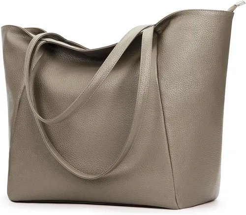 Vista 19 de KALIDI Bolso Tote Grande de Cuero Vegano para Mujer, Bolso de Hombro, Casual, con Cremallera, para Trabajo, Fin de Semana, Estilo Hobo, 23L