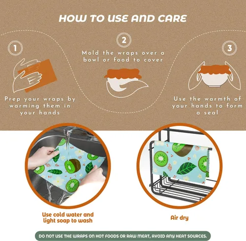 Vista 6 de Akeeko Envolturas reutilizables de cera de abejas – Surtido de 9 paquetes, reutilizables, sin plástico, almacenamiento de alimentos 4 pequeños, 3