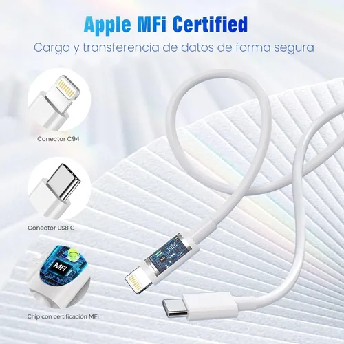 Vista 2 de Cable USB C a Lightning [Certificado Apple MFi] Paquete de 2 de 6 pies Cable de Cargador Rápido para iPhone Power Delivery Tipo C Cable de Carga