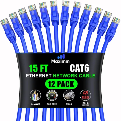 Vista 87 de Maximm Cable Ethernet Cat6 de 7 pies, 10 Gbps 550 MHz, negro, paquete de 12