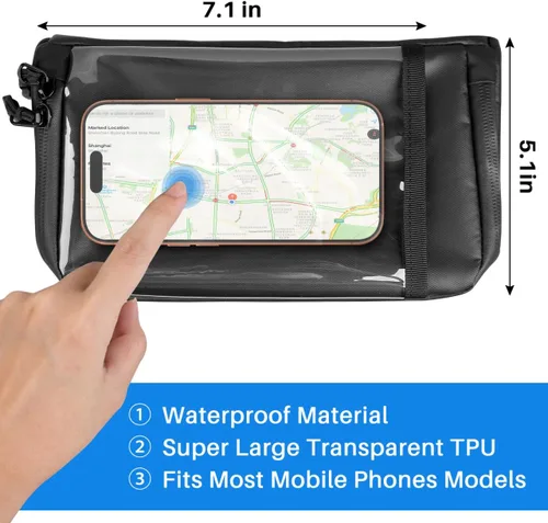 Vista 3 de WOTOW Bolsa de Manillar Impermeable para Bicicleta, Bolsa de Cesta Frontal con Soporte para Teléfono de Pantalla Táctil, Bolsa de Almacenamiento