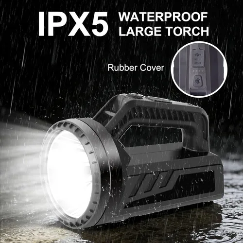 Vista 5 de Linterna LED recargable, linterna de camping portátil de 4800 mAh, 7 modos de luz e impermeable, proyector de mano súper brillante para emergencias
