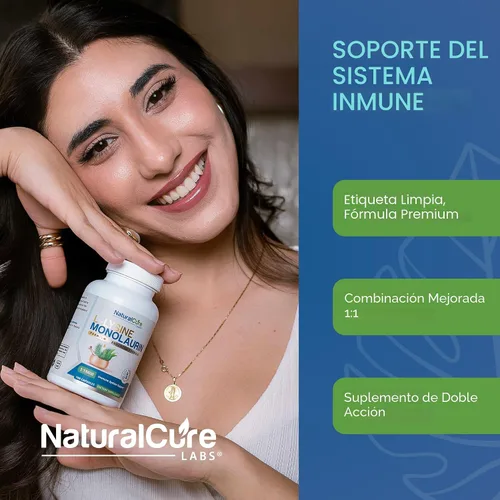 Vista 4 de Natural Cure Labs L-Lisina + Monolaurina 600mg Proporción 1:1, 100 Cápsulas