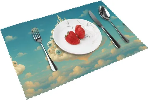 Vista 11 de Rectangular Placemats Set of 4, Heat Resistant Candy Castle Printed Kitchen Dining Table Mats