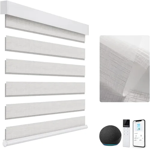 Vista 19 de TIPIACE Persianas inteligentes de cebra motorizadas con cable duro compatibles con Alexa Google Home de doble capa de tela filtrante de luz, Negro