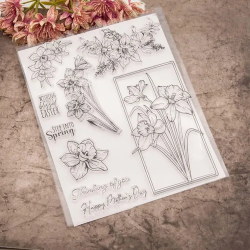 Vista 6 de Juego de sellos y troqueles transparentes de flores para hacer tarjetas, plantillas cortadas para álbumes de recortes, álbum de fotos, papel