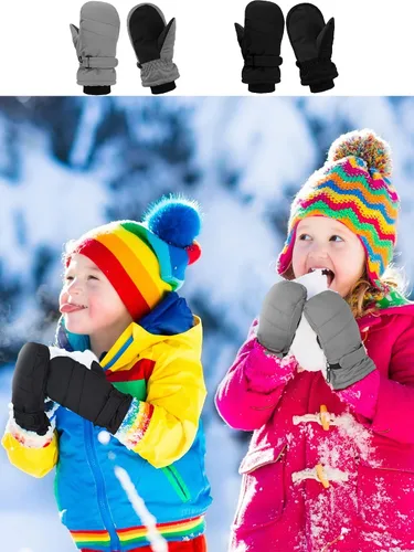 Vista 2 de SATINIOR 2 pares de guantes de nieve para niños, impermeables, guantes de esquí de invierno cálidos y gruesos para niñas y niños