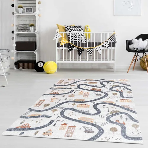 Vista 16 de Hauteloom Olwen - Alfombra lavable a máquina, para habitación de niños, guardería, sala de juegos, carretera, vehículos de construcción, color gris