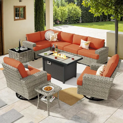 Vista 95 de HOOOWOOO Juego de Muebles Seccionales para Patio al Aire Libre, 6 Piezas Juegos de Conversación de Mimbre Sofá en Forma de L, Sofá Extra Profundo