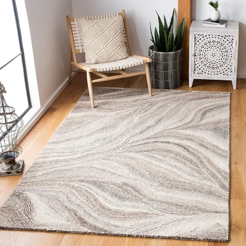 Vista 11 de SAFAVIEH Metro Collection - Alfombra decorativa de 2 x 3 pies, marfil y marrón, hecha a mano, lana abstracta moderna, ideal para zonas de alto