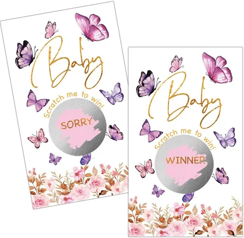Vista 2 de Haizct Paquete de 50 tarjetas para raspar con temática de jardines botánicos, diseño floral de mariposa para colección de baby shower, tarjetas