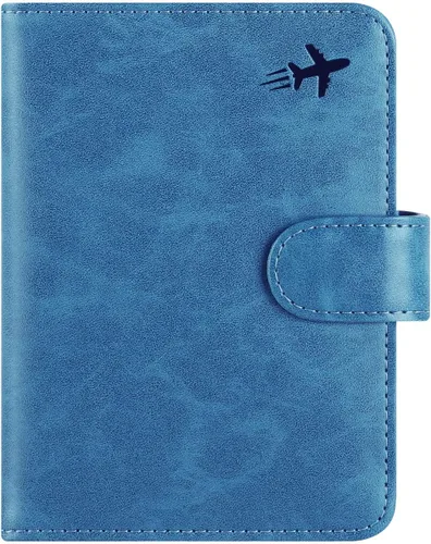 Vista 18 de Funda para pasaporte, cartera con bloqueo RFID, funda de piel para tarjetas, accesorios de viaje para mujeres y hombres, negro