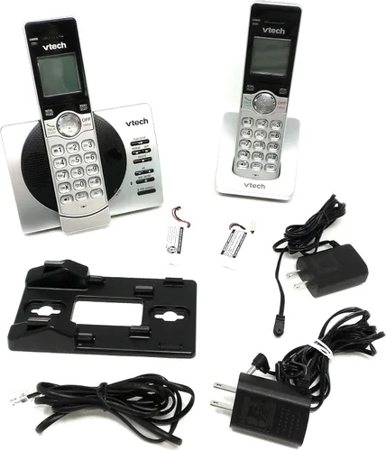 Vista 3 de VTech CS6929-2 Teléfono inalámbrico con sistema de contestadora e identificador de llamadas, plateado/negro con 2 teléfonos DECT 6.0 ampliable