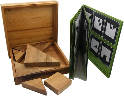 Vista 2 de Tangram Juego de geometría de rompecabezas de madera, con folleto de desafío de 48 siluetas