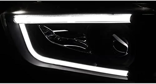 Vista 2 de DodgeCharger (modelo HID) LED DRL barra tubo luces proyectoras, negras, par, Carcasa negra con lente transparente