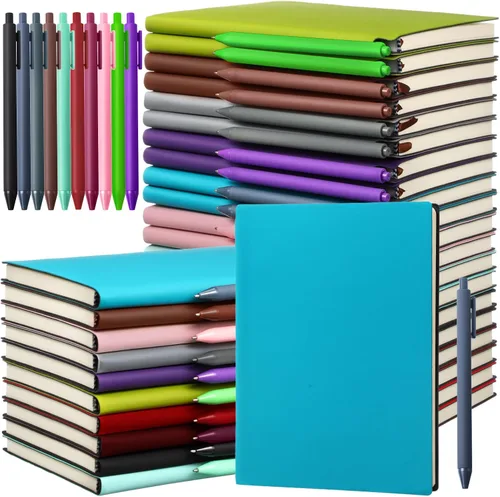 Vista 11 de Jetec Paquete de 30 cuadernos con 30 bolígrafos, bloc de notas de cuero de tapa blanda A5 a granel con bolígrafo para escuela, negocios, trabajo
