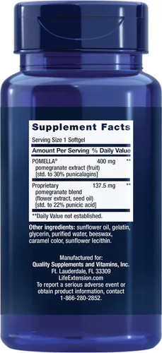 Vista 2 de Life Extension Granada completa, extracto de fruta, flor, extracto de aceite de semilla, salud cardiovascular, apoyo antioxidante, suplemento