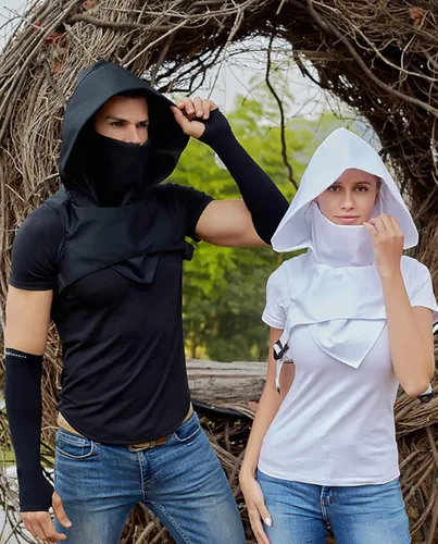 Vista 4 de Cyberpunk Rogue Cowl Hood Scarf, Assassin Costume Hood Winter Unisex Cloak Hat for Cosplay and Outdoor Daily Wear