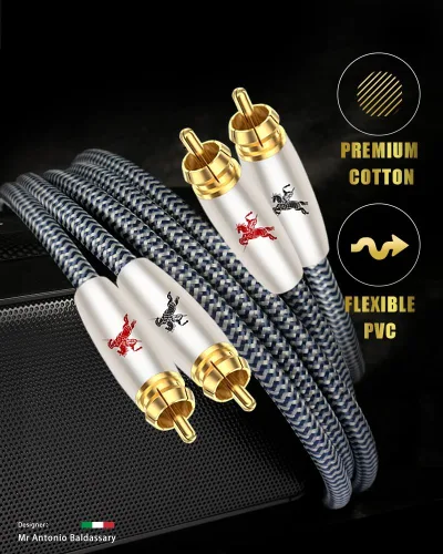 Vista 3 de Cable de audio 2RCA premium, doble macho a macho, 2.5 ft (2.4 pies), chapado en oro de 24 quilates, OFC, para tocadiscos, amplificadores, altavoces