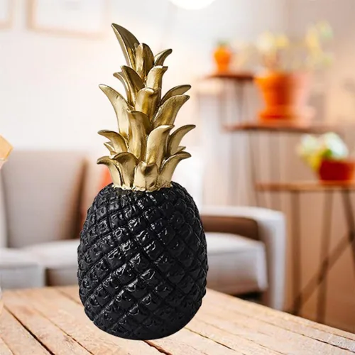 Vista 8 de Cabilock Estatua de piña de resina negra, decoración de escritorio, sala de estar, gabinete de TV, decoración de mesa, adorno de frutas Negro