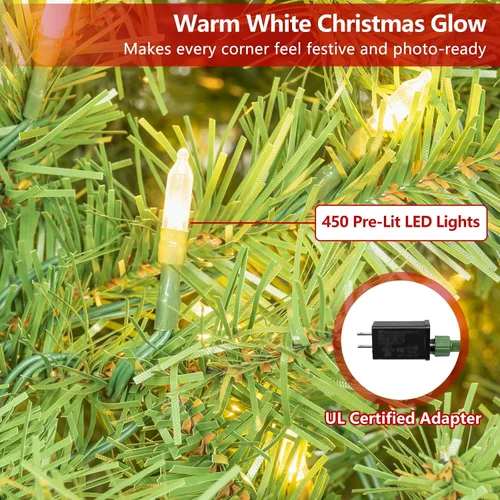 Vista 5 de Goplus Árbol de Navidad de abeto artificial preiluminado de 4.5 pies con Rosa
