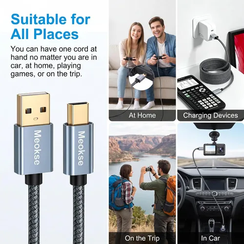 Vista 4 de Meokse Cable mini USB de 20 pies, USB 2.0 tipo A a Mini B, cable de carga de sincronización de datos de alta velocidad, cable portátil duradero 19.7