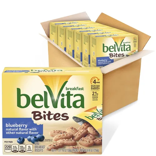 Vista 29 de belVita Bocadillos de galletas de desayuno, sabor a arándano, 5 paquetes