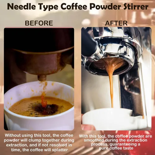 Vista 5 de 2 herramientas de distribución de espresso, herramienta agitadora de espresso con mango de madera natural y base, agitadores de café expreso de 5