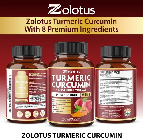 Vista 7 de Cápsulas de curcumina de cúrcuma 8 en 1 + vinagre de sidra de manzana, suministro de 3 meses con Ashwagandha, jengibre, bulbo de ajo, curcuminoides