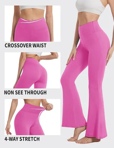 Vista 35 de ZOOSIXX Pantalones de yoga acampanados para mujer, leggings cruzados suaves con corte de bota