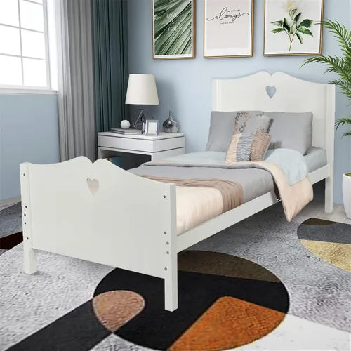Vista 3 de Harper & Bright Designs Base de cama individual con cabecero y estribo, cama de madera tamaño individual con soporte de listones de madera