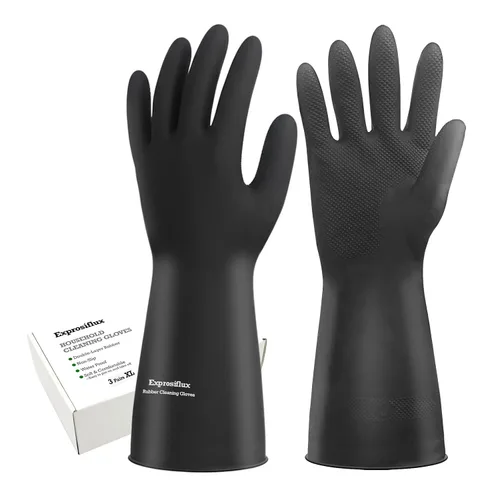 Vista 9 de Guantes de limpieza de goma gruesos, 1 par de guantes de goma negros para lavar platos, medianos, guantes de cocina antideslizantes para lavar