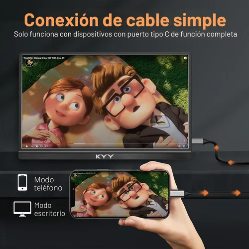 Vista 4 de KYY Monitor portátil de 15.6 pulgadas FHD 1080P USB C HDMI monitor de juegos ultra delgado pantalla IPS con cubierta inteligente y altavoces, Plug &
