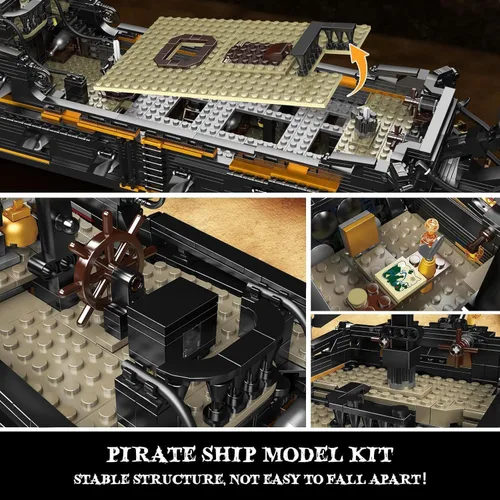 Vista 4 de Mould King 13199 Kit de Bloques de Construcción Modelo de Barco Pirata, MOC Juego de Construcción Modelo de Velero Perla Negra Grande