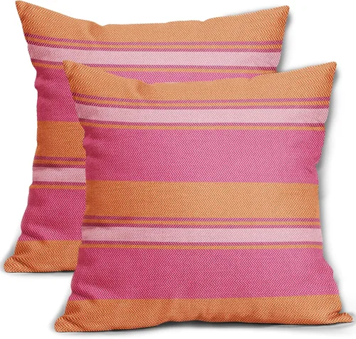 Vista 14 de Juego de 2 fundas de almohada a rayas negras y marrones de 16 x 16 pulgadas, diseño de rayas bohemias con estampado de rayas color crema, fundas