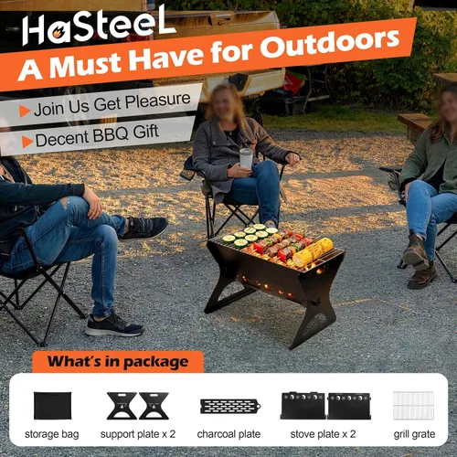 Vista 7 de HaSteeL Mini parrilla al aire libre, hoguera portátil con la rejilla