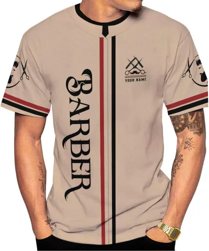 Vista 4 de AOVL - Camisas de peluquería con nombre personalizado 3D para hombres, camisa de peluquería personalizada para hombres y mujeres, camisa