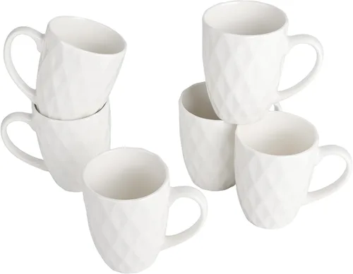 Vista 8 de Juego de tazas de café de cerámica blanca de 6 a 14 onzas con asa para café con leche, té caliente, capuchino, moca, cacao, microondas