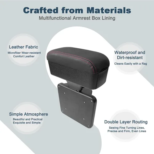 Vista 8 de Reposabrazos para automóvil, altura ajustable con orificio telescópico ajustable, extensor de reposabrazos suave y cómodo, material ABS, codo, cojín